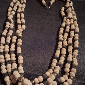 Monies Vintage Bone & Horn Layered & Carved Beautiful Beaded Necklace. 26 In